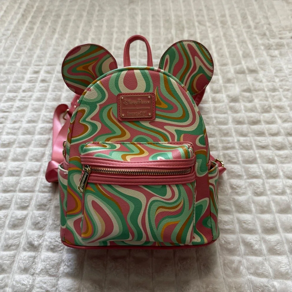 Disney Parks LoungeFly Mickey Mouse Swirl Faux Leather Backpack
